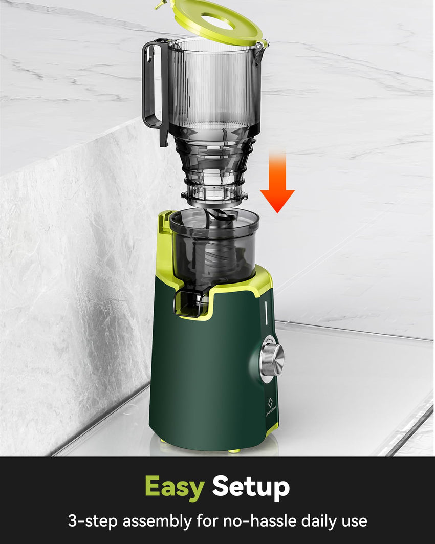 Cold Press Juicer, LINKChef Slow Masticating Juicer Machines with No - Prep 4.35" Large Feed Chute & Upgraded Auger for Whole Vegetables and Fruits, 42oz Capacity, Easy to Clean, Light Green - 7DAY'S