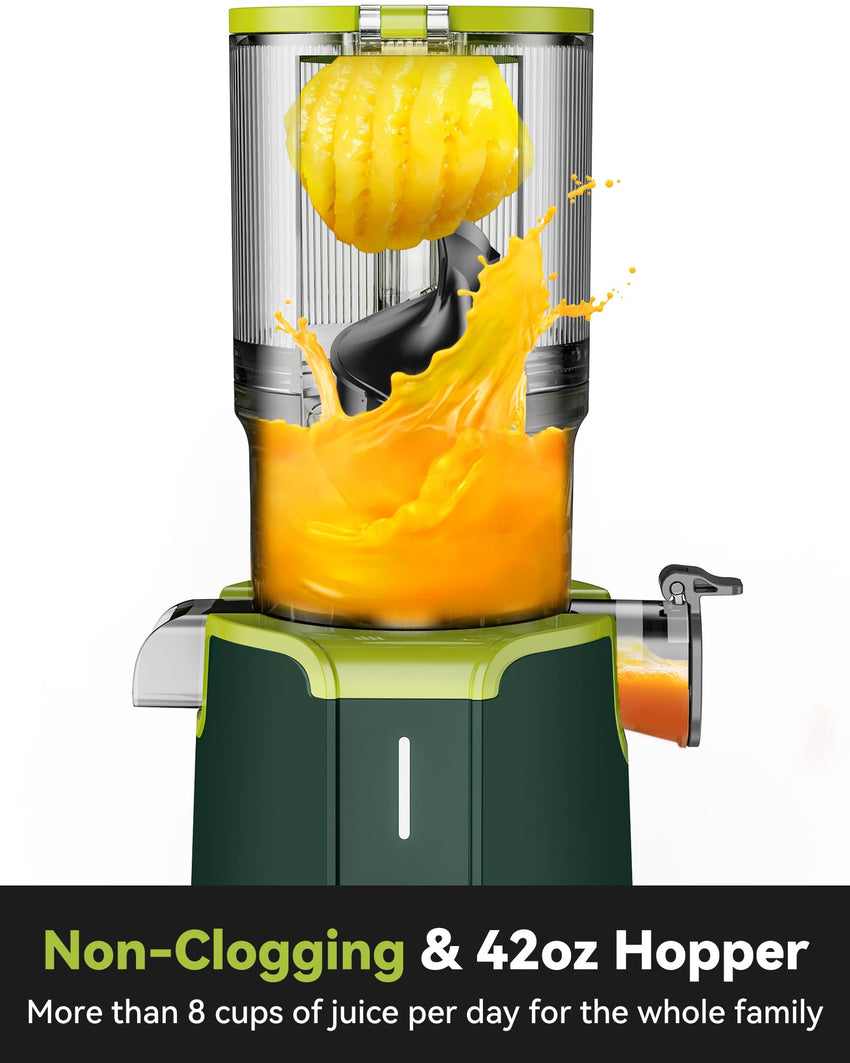 Cold Press Juicer, LINKChef Slow Masticating Juicer Machines with No - Prep 4.35" Large Feed Chute & Upgraded Auger for Whole Vegetables and Fruits, 42oz Capacity, Easy to Clean, Light Green - 7DAY'S