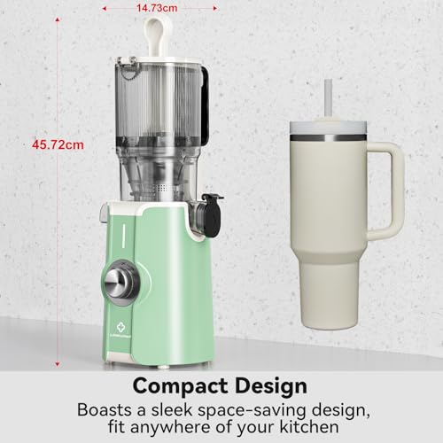 Cold Press Juicer, LINKChef Slow Masticating Juicer Machines with No - Prep 4.35" Large Feed Chute & Upgraded Auger for Whole Vegetables and Fruits, 42oz Capacity, Easy to Clean, Light Green - 7DAY'S