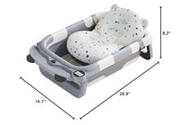 Collapsible Baby Bathtub for Newborn with Real - time Temp Monitor + Soft Floating Cushion Durable Foldable Baby Tubs for Infants to Toddler, Portable Travel Bathtub with Drain Hole Grey - 7DAY'S