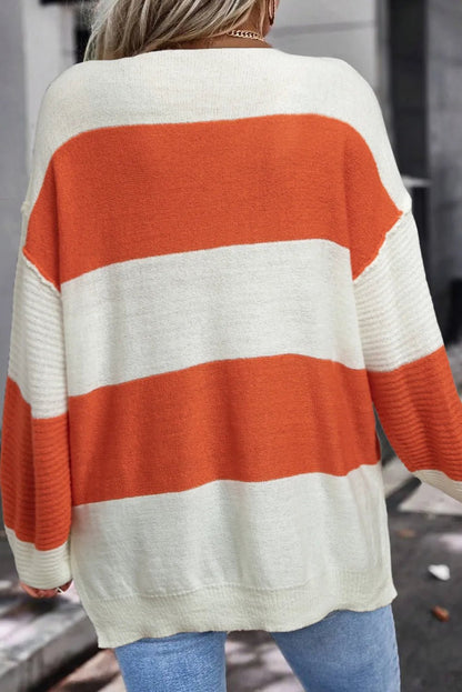 Color Block Dropped Shoulder V - Neck Sweater For Women's Size S to XL - 7DAY'S
