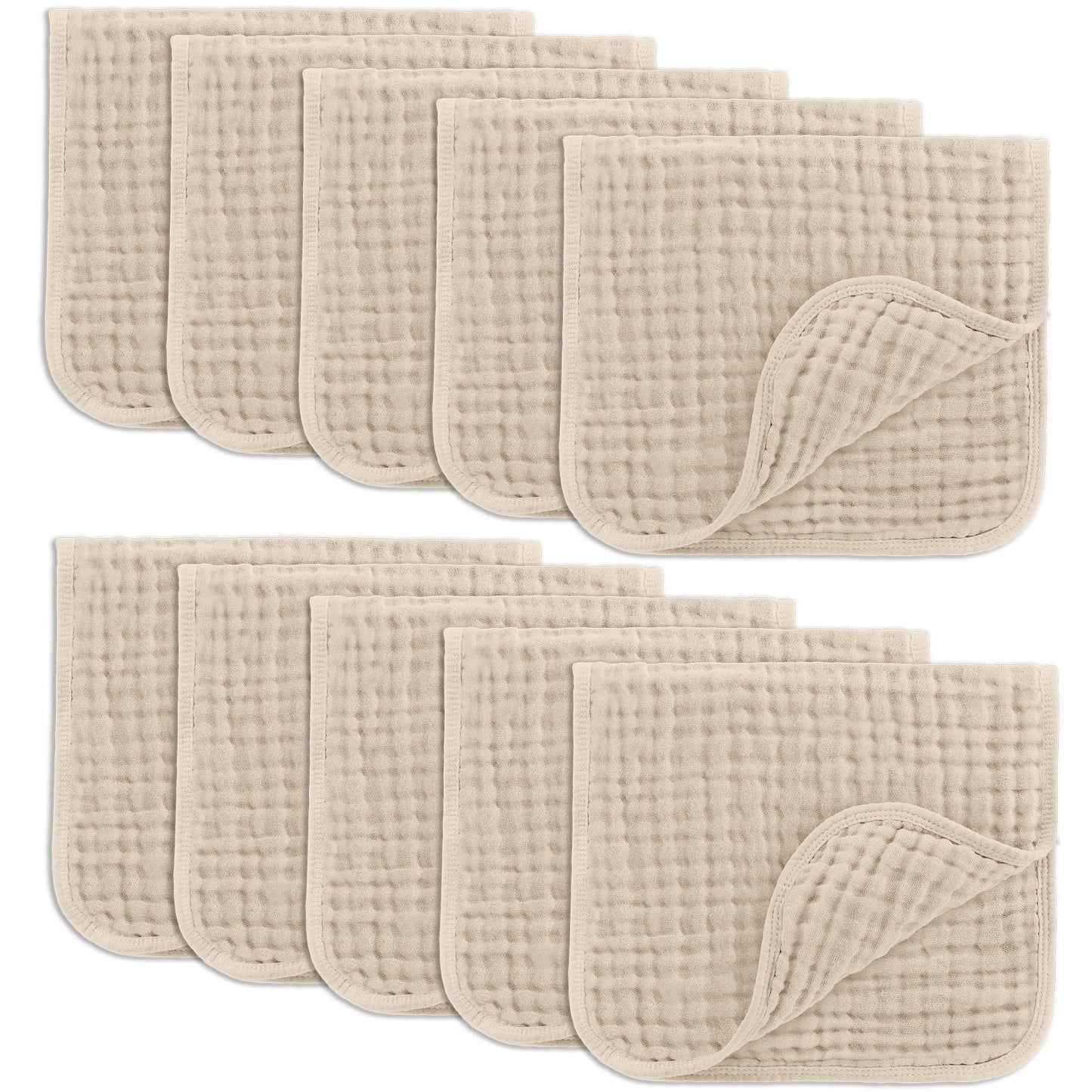 Comfy Cubs Muslin Burp Cloths 20" x 10", Pack of 10 - Large, 6 - Layer, Ultra Absorbent 100% Cotton for Baby Drool and Messes - Soft, Safe & Gentle Baby Burp Cloths for Boys & Girls - Multi - 7DAY'S