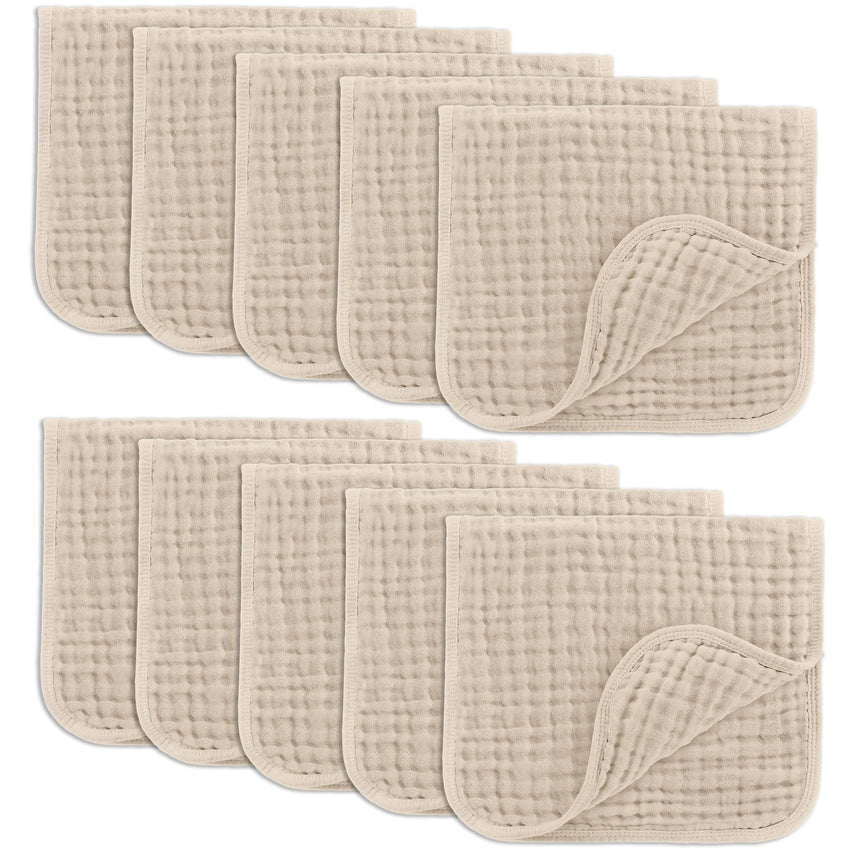 Comfy Cubs Muslin Burp Cloths 20" x 10", Pack of 10 - Large, 6 - Layer, Ultra Absorbent 100% Cotton for Baby Drool and Messes - Soft, Safe & Gentle Baby Burp Cloths for Boys & Girls - Multi - 7DAY'S