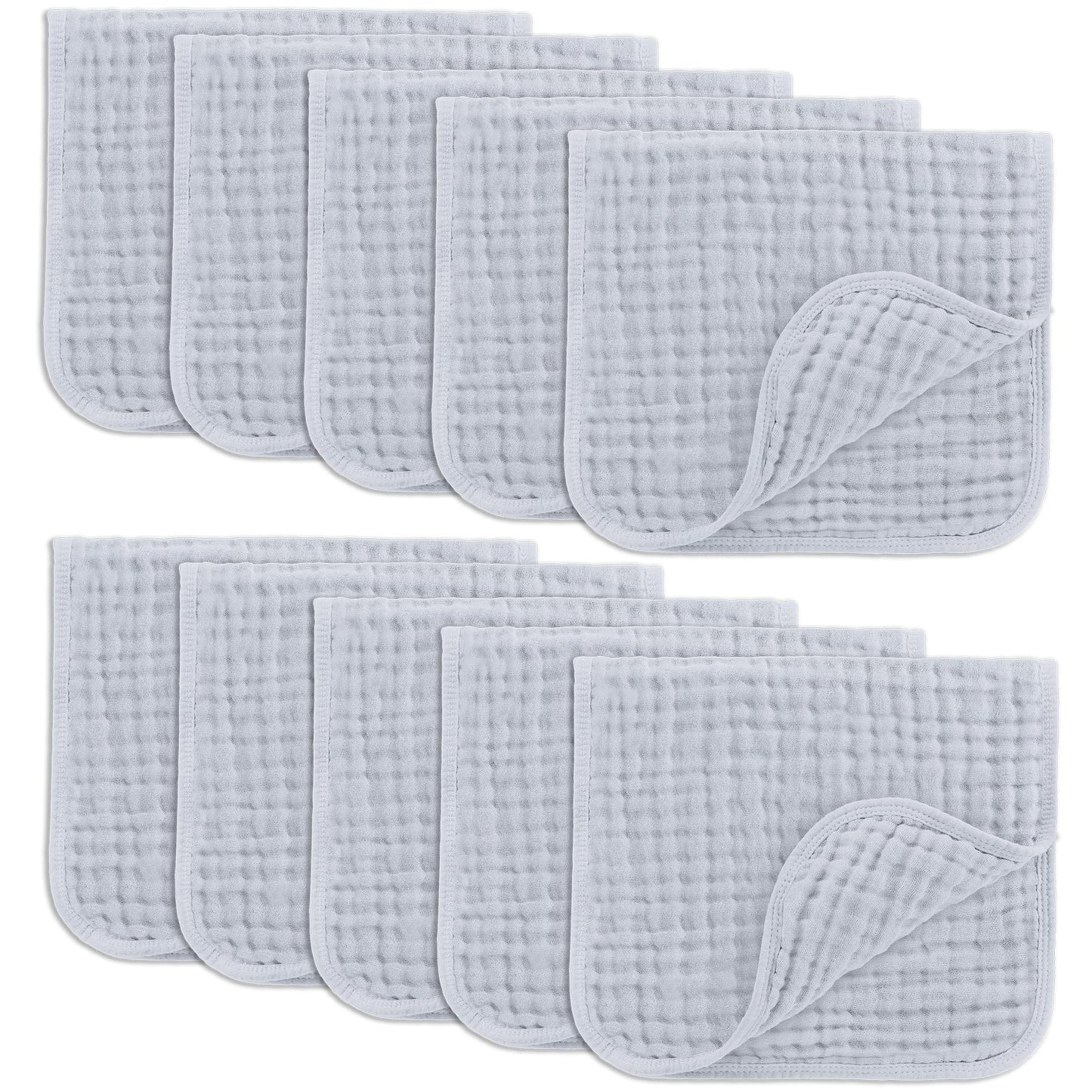 Comfy Cubs Muslin Burp Cloths 20" x 10", Pack of 10 - Large, 6 - Layer, Ultra Absorbent 100% Cotton for Baby Drool and Messes - Soft, Safe & Gentle Baby Burp Cloths for Boys & Girls - Multi - 7DAY'S