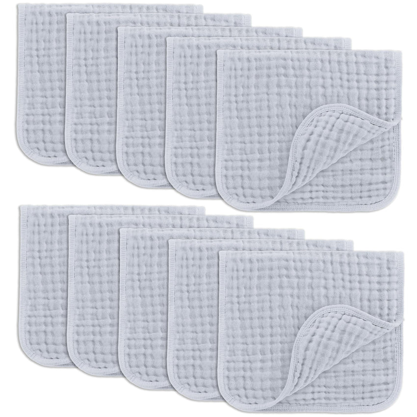Comfy Cubs Muslin Burp Cloths 20" x 10", Pack of 10 - Large, 6 - Layer, Ultra Absorbent 100% Cotton for Baby Drool and Messes - Soft, Safe & Gentle Baby Burp Cloths for Boys & Girls - Multi - 7DAY'S