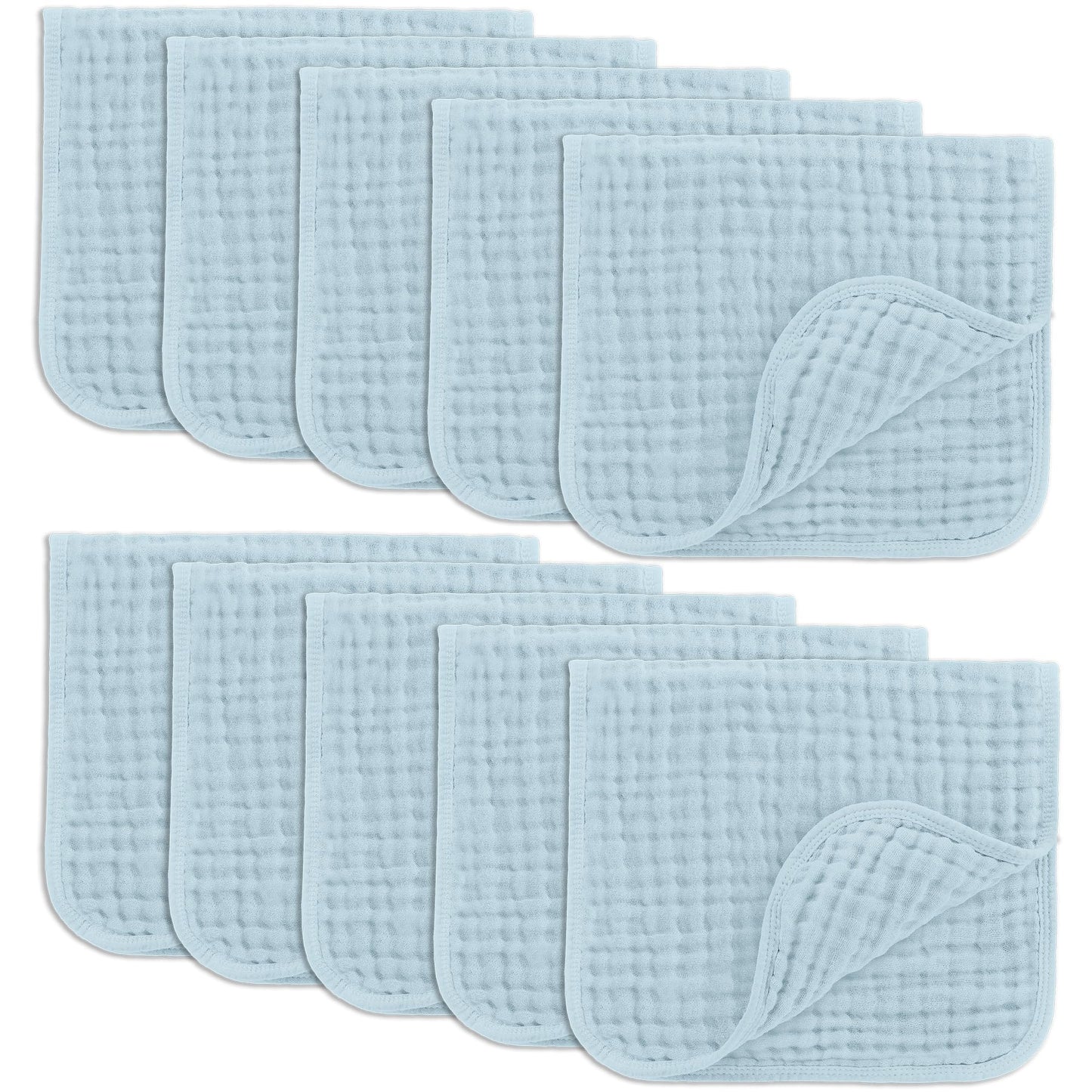 Comfy Cubs Muslin Burp Cloths 20" x 10", Pack of 10 - Large, 6 - Layer, Ultra Absorbent 100% Cotton for Baby Drool and Messes - Soft, Safe & Gentle Baby Burp Cloths for Boys & Girls - Multi - 7DAY'S