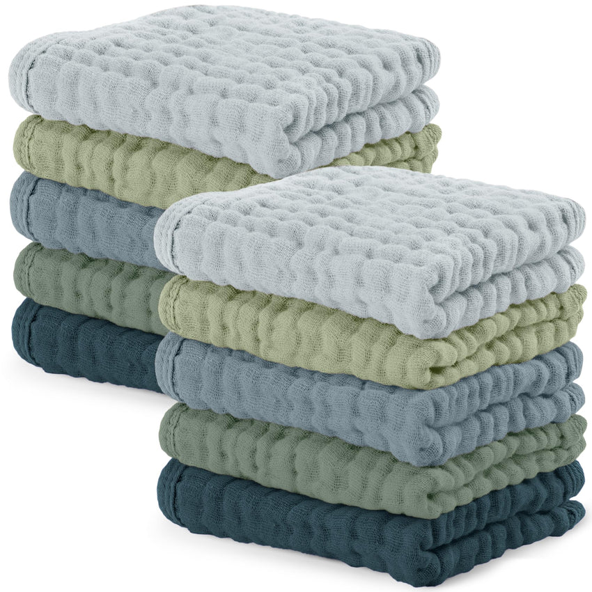 Comfy Cubs Muslin Burp Cloths 20" x 10", Pack of 10 - Large, 6 - Layer, Ultra Absorbent 100% Cotton for Baby Drool and Messes - Soft, Safe & Gentle Baby Burp Cloths for Boys & Girls - Multi - 7DAY'S