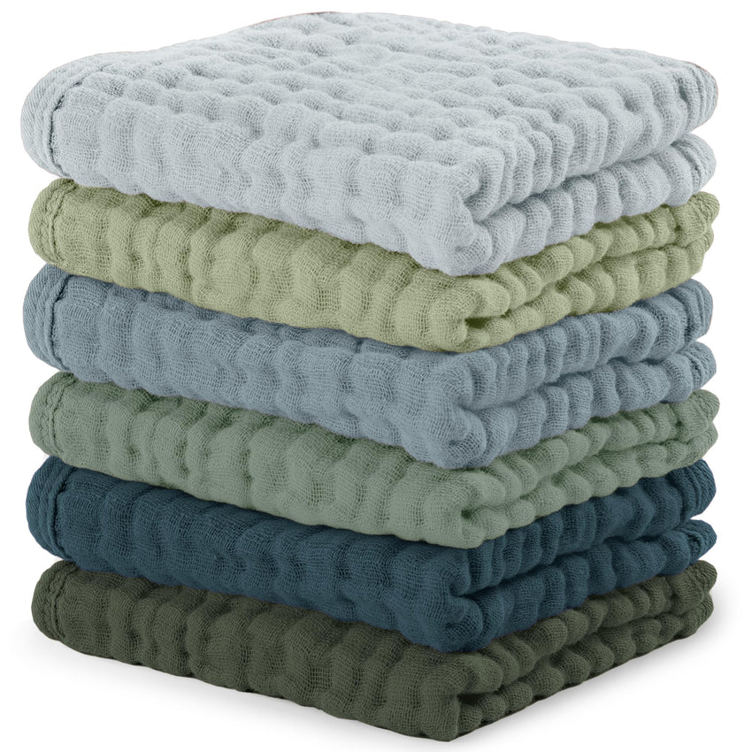 Comfy Cubs Muslin Burp Cloths 20" x 10", Pack of 10 - Large, 6 - Layer, Ultra Absorbent 100% Cotton for Baby Drool and Messes - Soft, Safe & Gentle Baby Burp Cloths for Boys & Girls - Multi - 7DAY'S