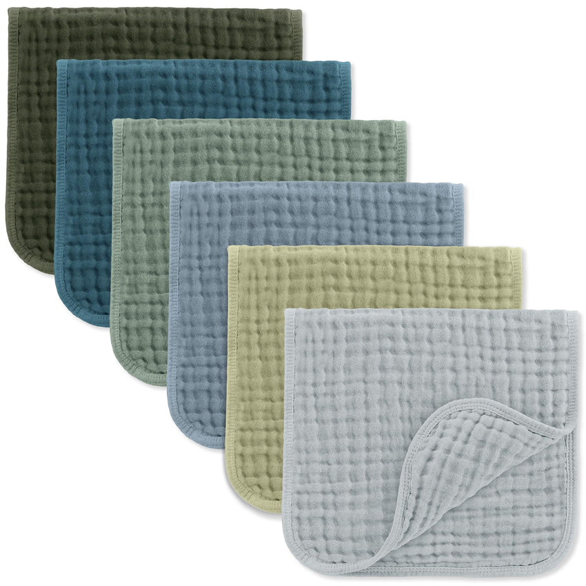 Comfy Cubs Muslin Burp Cloths 20" x 10", Pack of 10 - Large, 6 - Layer, Ultra Absorbent 100% Cotton for Baby Drool and Messes - Soft, Safe & Gentle Baby Burp Cloths for Boys & Girls - Multi - 7DAY'S