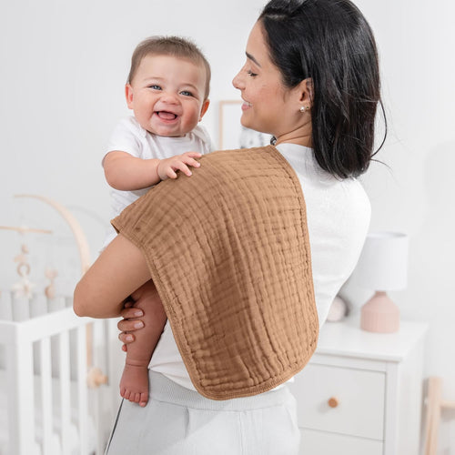 Comfy Cubs Muslin Burp Cloths 20" x 10", Pack of 10 - Large, 6 - Layer, Ultra Absorbent 100% Cotton for Baby Drool and Messes - Soft, Safe & Gentle Baby Burp Cloths for Boys & Girls - Multi - 7DAY'S