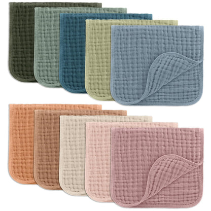 Comfy Cubs Muslin Burp Cloths 20" x 10", Pack of 10 - Large, 6 - Layer, Ultra Absorbent 100% Cotton for Baby Drool and Messes - Soft, Safe & Gentle Baby Burp Cloths for Boys & Girls - Multi - 7DAY'S