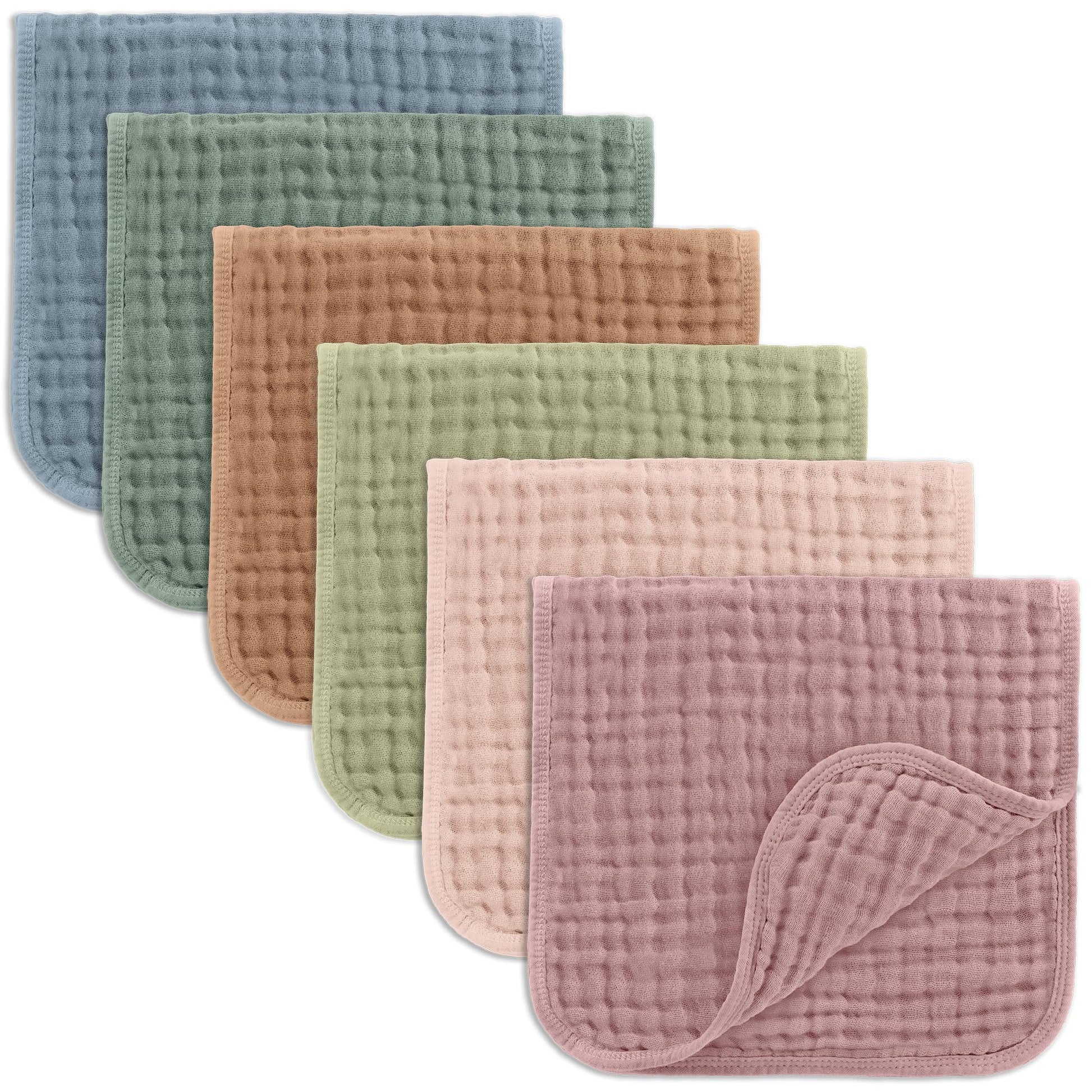 Comfy Cubs Muslin Burp Cloths 20" x 10", Pack of 10 - Large, 6 - Layer, Ultra Absorbent 100% Cotton for Baby Drool and Messes - Soft, Safe & Gentle Baby Burp Cloths for Boys & Girls - Multi - 7DAY'S