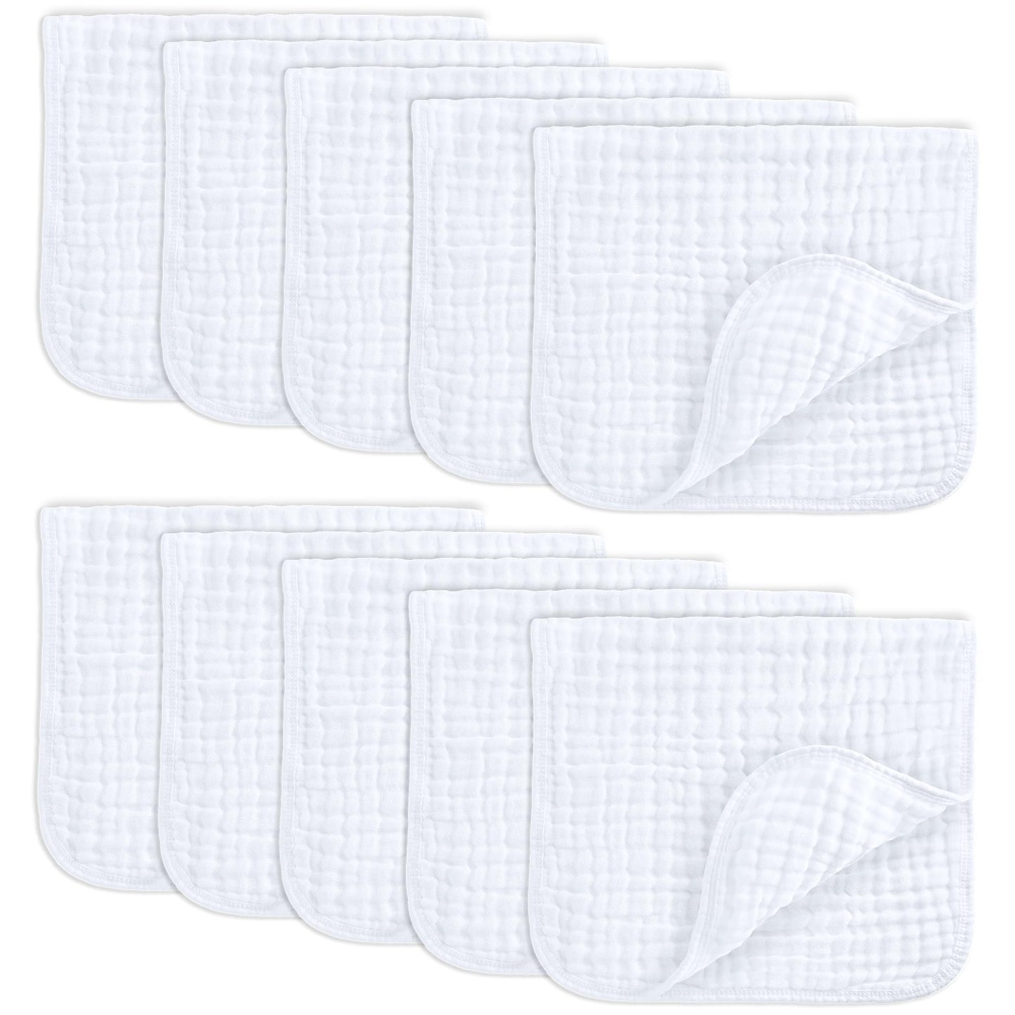 Comfy Cubs Muslin Burp Cloths 20" x 10", Pack of 10 - Large, 6 - Layer, Ultra Absorbent 100% Cotton for Baby Drool and Messes - Soft, Safe & Gentle Baby Burp Cloths for Boys & Girls - Multi - 7DAY'S