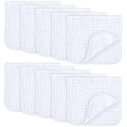 Comfy Cubs Muslin Burp Cloths 20" x 10", Pack of 10 - Large, 6 - Layer, Ultra Absorbent 100% Cotton for Baby Drool and Messes - Soft, Safe & Gentle Baby Burp Cloths for Boys & Girls - Multi - 7DAY'S