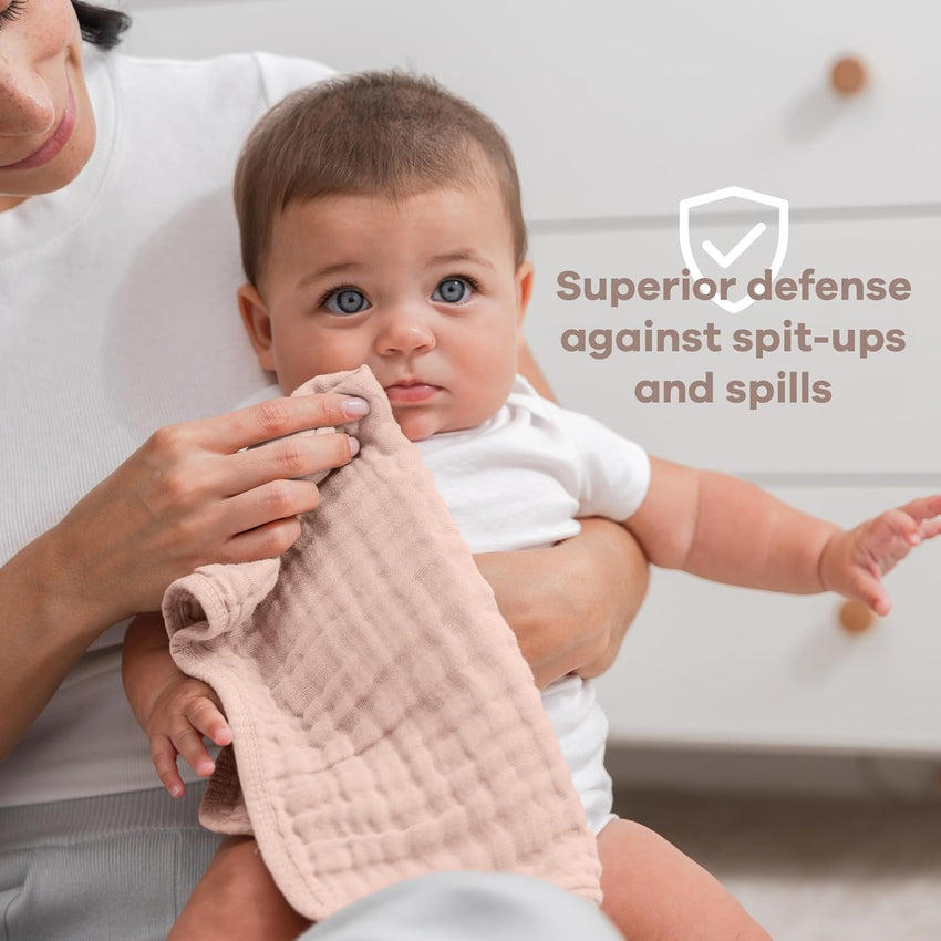 Comfy Cubs Muslin Burp Cloths 20" x 10", Pack of 10 - Large, 6 - Layer, Ultra Absorbent 100% Cotton for Baby Drool and Messes - Soft, Safe & Gentle Baby Burp Cloths for Boys & Girls - Multi - 7DAY'S