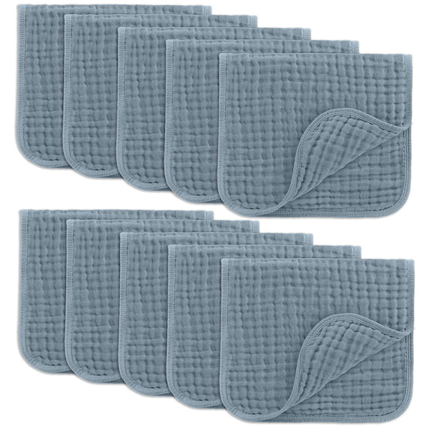 Comfy Cubs Muslin Burp Cloths 20" x 10", Pack of 10 - Large, 6 - Layer, Ultra Absorbent 100% Cotton for Baby Drool and Messes - Soft, Safe & Gentle Baby Burp Cloths for Boys & Girls - Multi - 7DAY'S
