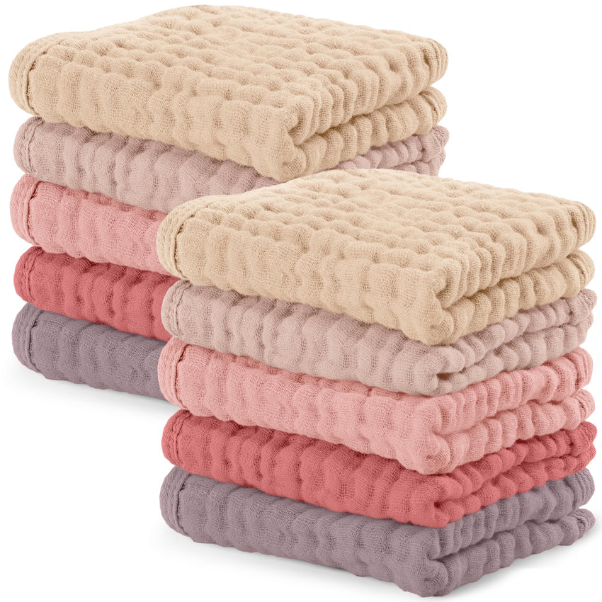Comfy Cubs Muslin Burp Cloths 20" x 10", Pack of 10 - Large, 6 - Layer, Ultra Absorbent 100% Cotton for Baby Drool and Messes - Soft, Safe & Gentle Baby Burp Cloths for Boys & Girls - Multi - 7DAY'S
