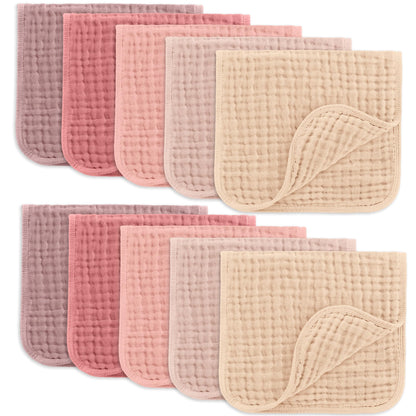 Comfy Cubs Muslin Burp Cloths 20" x 10", Pack of 10 - Large, 6 - Layer, Ultra Absorbent 100% Cotton for Baby Drool and Messes - Soft, Safe & Gentle Baby Burp Cloths for Boys & Girls - Multi - 7DAY'S