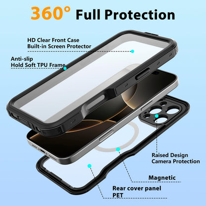 Compatible with iPhone 16 Pro Max Waterproof Case, Shockproof Phone Case with Built in Screen Protector, Full Body Protective Case for iPhone 16 Pro Max 6.9 inch 2024 (Black, 16 Pro Max) - 7DAY'S
