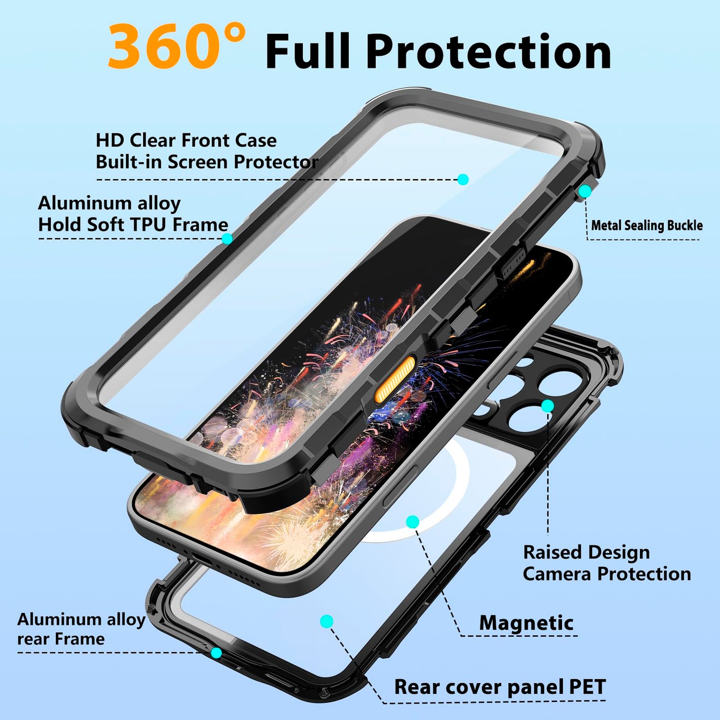 Compatible with iPhone 16 Pro Max Waterproof Case, Shockproof Phone Case with Built in Screen Protector, Full Body Protective Case for iPhone 16 Pro Max 6.9 inch 2024 (Black, 16 Pro Max) - 7DAY'S