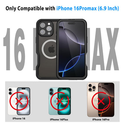 Compatible with iPhone 16 Pro Max Waterproof Case, Shockproof Phone Case with Built in Screen Protector, Full Body Protective Case for iPhone 16 Pro Max 6.9 inch 2024 (Black, 16 Pro Max) - 7DAY'S
