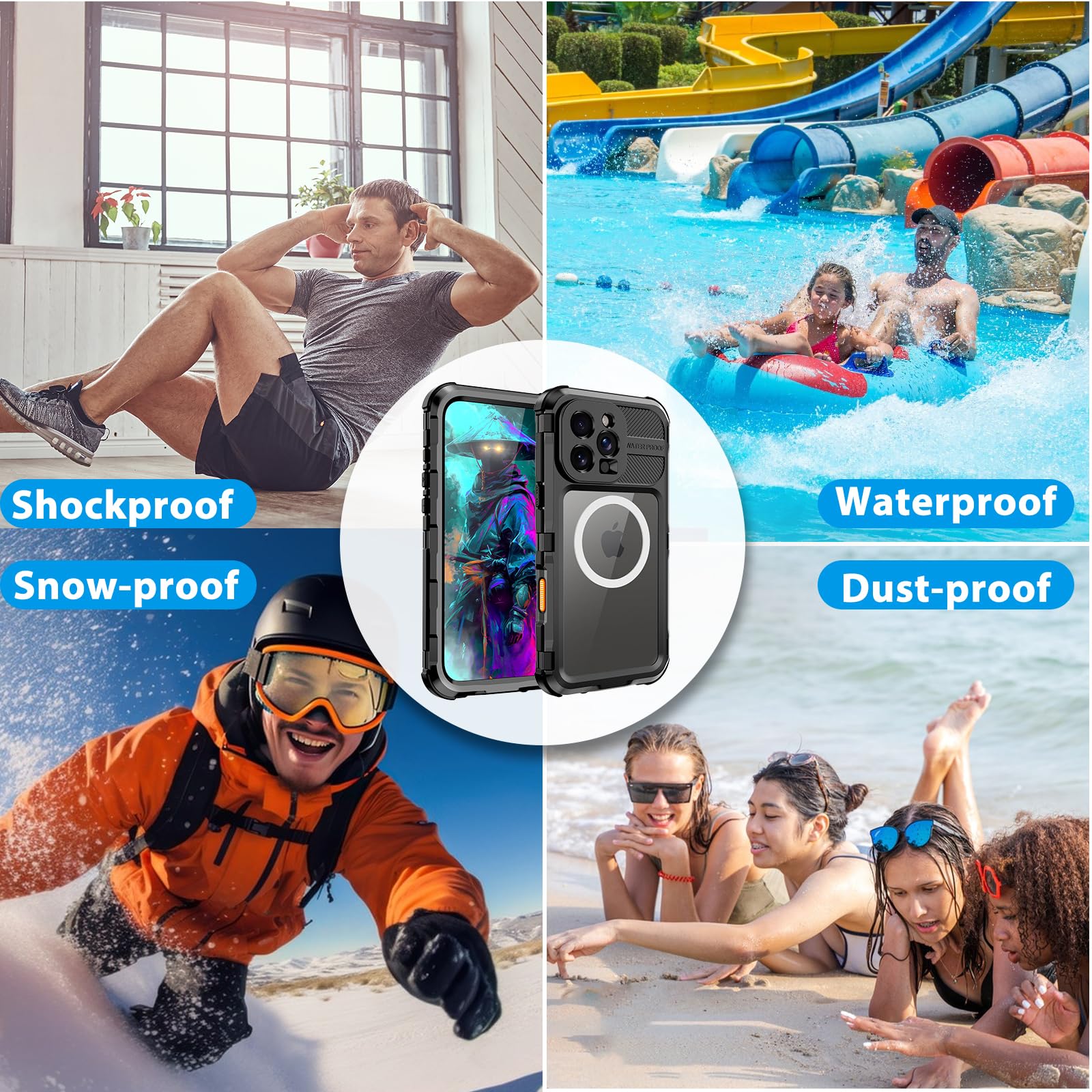 Compatible with iPhone 16 Pro Max Waterproof Case, Shockproof Phone Case with Built in Screen Protector, Full Body Protective Case for iPhone 16 Pro Max 6.9 inch 2024 (Black, 16 Pro Max) - 7DAY'S