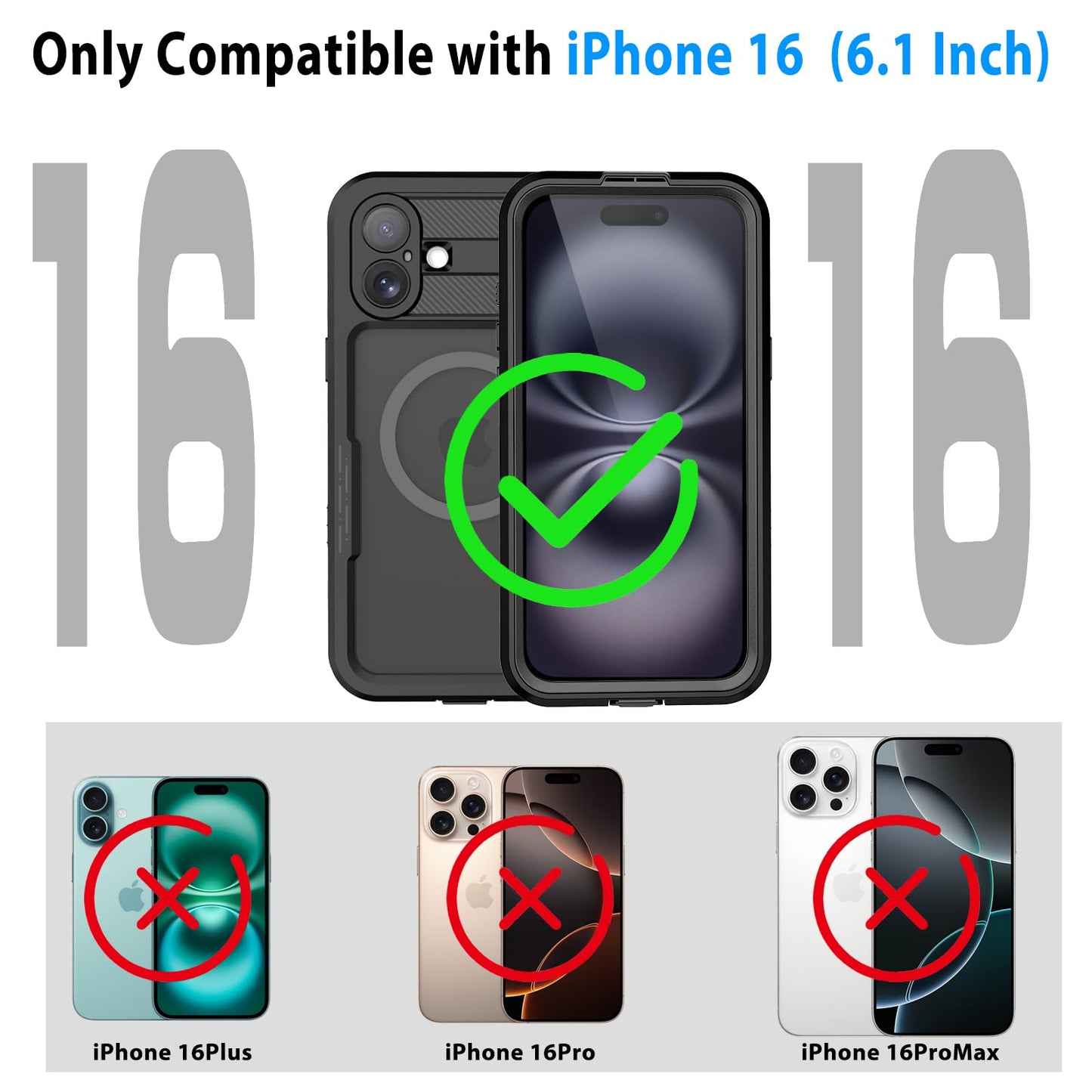 Compatible with iPhone 16 Pro Max Waterproof Case, Shockproof Phone Case with Built in Screen Protector, Full Body Protective Case for iPhone 16 Pro Max 6.9 inch 2024 (Black, 16 Pro Max) - 7DAY'S