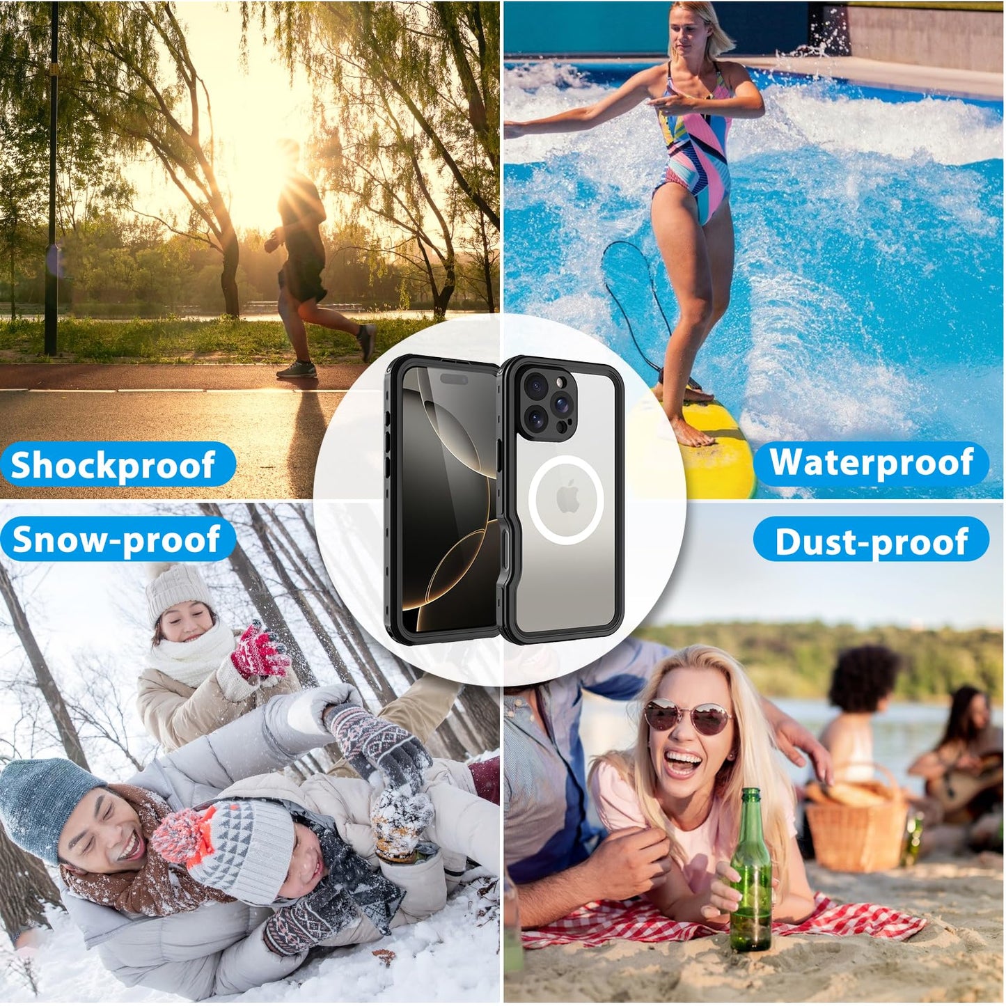 Compatible with iPhone 16 Pro Max Waterproof Case, Shockproof Phone Case with Built in Screen Protector, Full Body Protective Case for iPhone 16 Pro Max 6.9 inch 2024 (Black, 16 Pro Max) - 7DAY'S