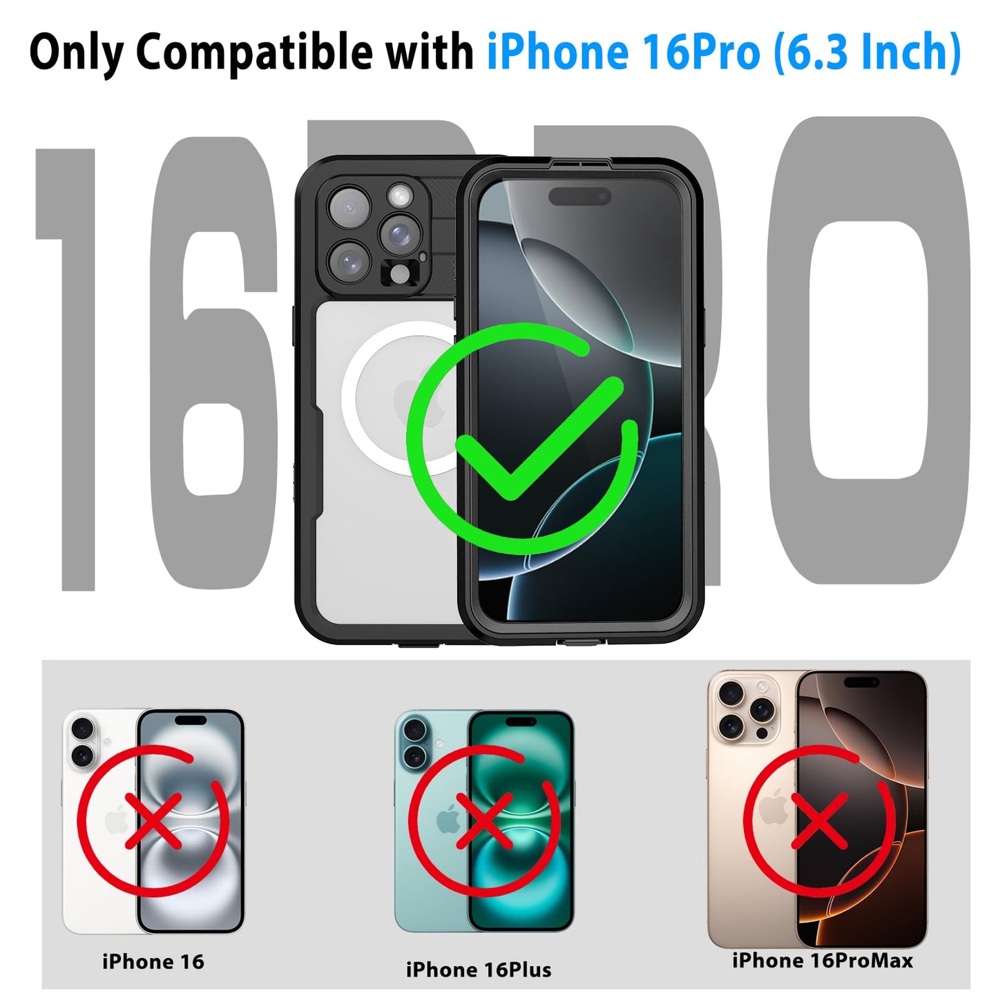 Compatible with iPhone 16 Pro Max Waterproof Case, Shockproof Phone Case with Built in Screen Protector, Full Body Protective Case for iPhone 16 Pro Max 6.9 inch 2024 (Black, 16 Pro Max) - 7DAY'S