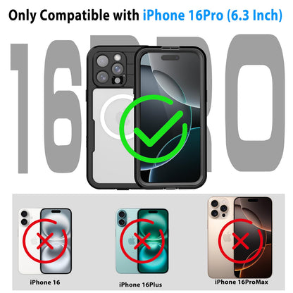 Compatible with iPhone 16 Pro Max Waterproof Case, Shockproof Phone Case with Built in Screen Protector, Full Body Protective Case for iPhone 16 Pro Max 6.9 inch 2024 (Black, 16 Pro Max) - 7DAY'S