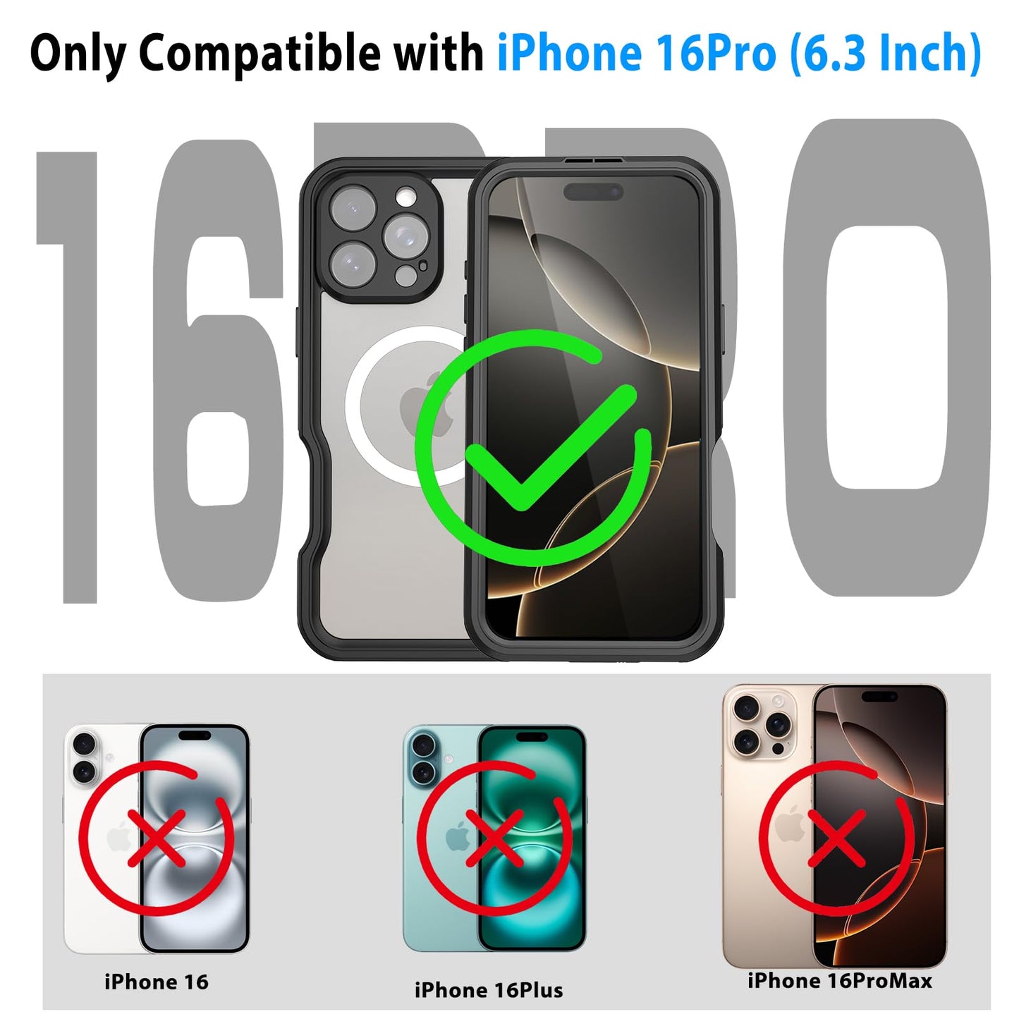 Compatible with iPhone 16 Pro Max Waterproof Case, Shockproof Phone Case with Built in Screen Protector, Full Body Protective Case for iPhone 16 Pro Max 6.9 inch 2024 (Black, 16 Pro Max) - 7DAY'S