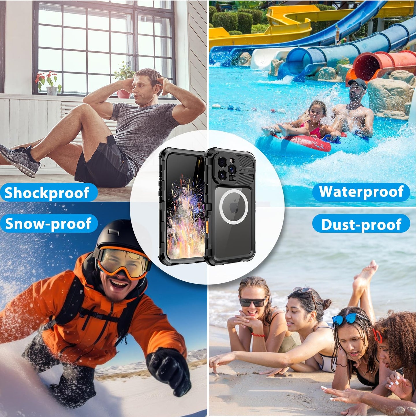 Compatible with iPhone 16 Pro Max Waterproof Case, Shockproof Phone Case with Built in Screen Protector, Full Body Protective Case for iPhone 16 Pro Max 6.9 inch 2024 (Black, 16 Pro Max) - 7DAY'S