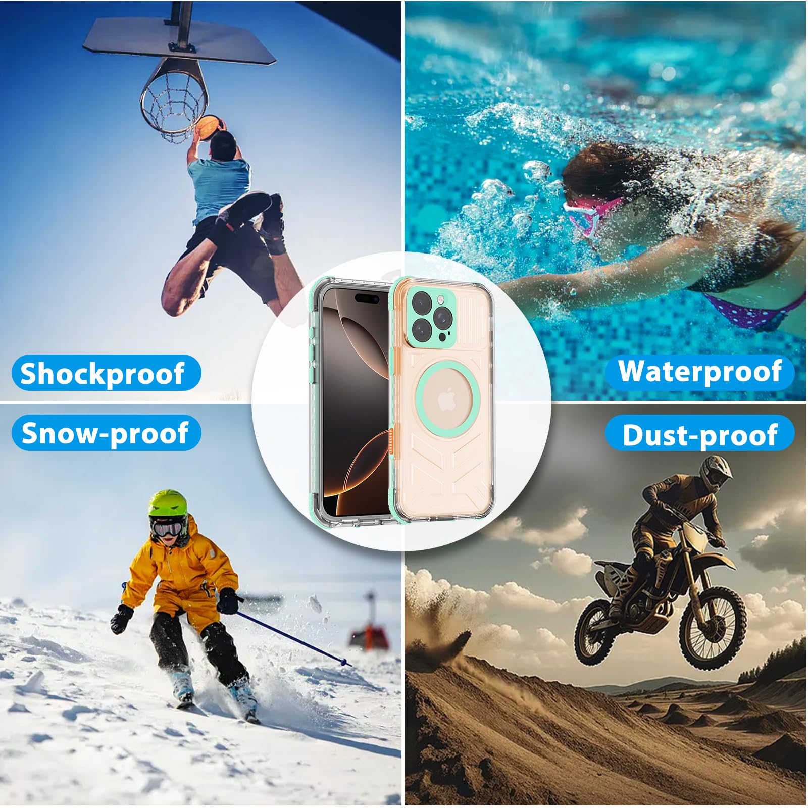 Compatible with iPhone 16 Pro Max Waterproof Case, Shockproof Phone Case with Built in Screen Protector, Full Body Protective Case for iPhone 16 Pro Max 6.9 inch 2024 (Black, 16 Pro Max) - 7DAY'S