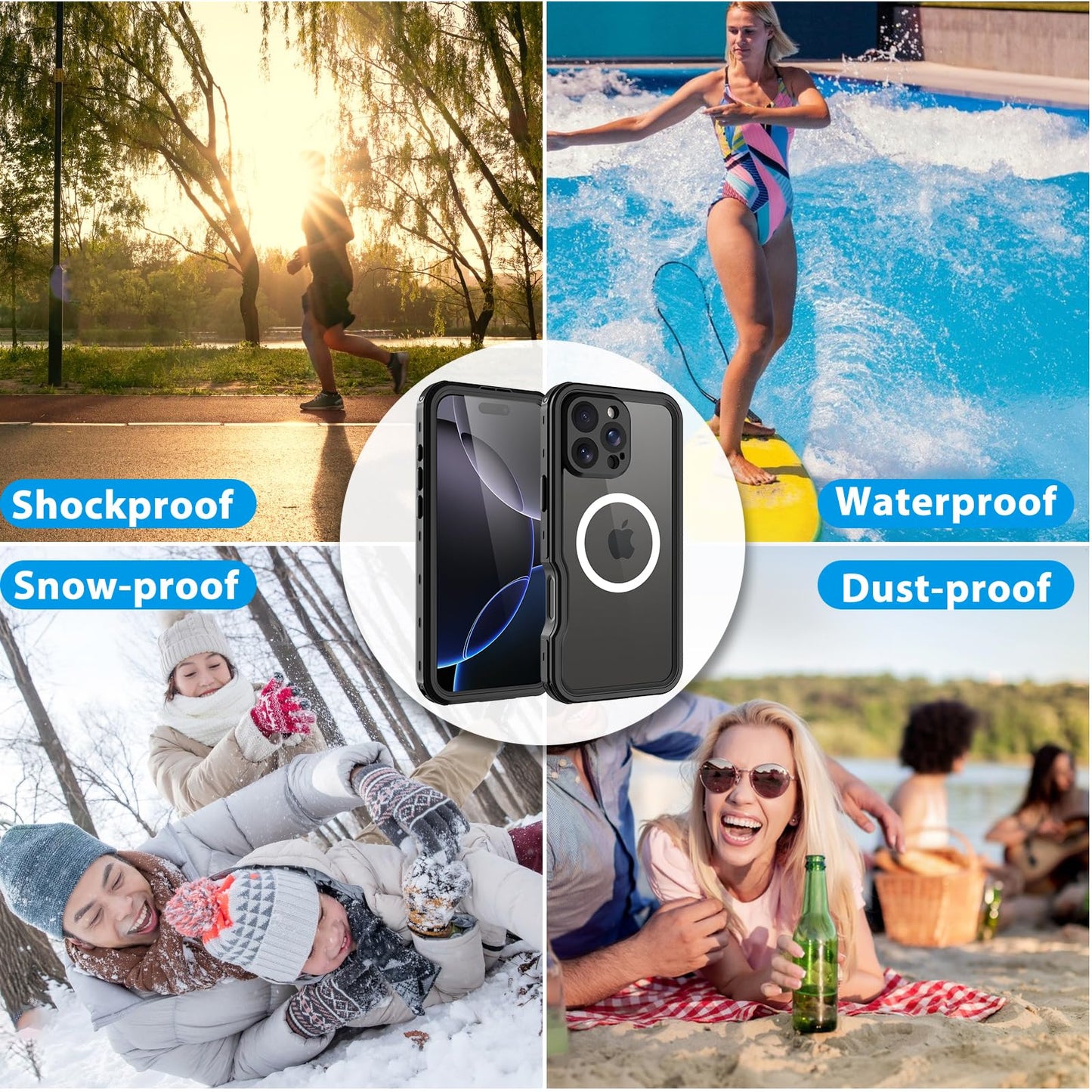 Compatible with iPhone 16 Pro Max Waterproof Case, Shockproof Phone Case with Built in Screen Protector, Full Body Protective Case for iPhone 16 Pro Max 6.9 inch 2024 (Black, 16 Pro Max) - 7DAY'S