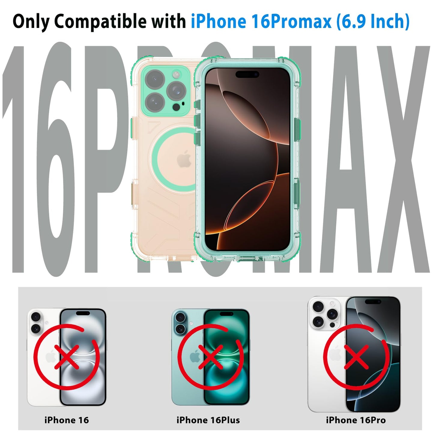 Compatible with iPhone 16 Pro Max Waterproof Case, Shockproof Phone Case with Built in Screen Protector, Full Body Protective Case for iPhone 16 Pro Max 6.9 inch 2024 (Black, 16 Pro Max) - 7DAY'S