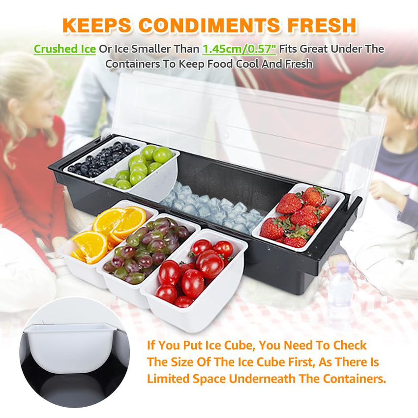 Condiment Garnish Tray Caddy For Bartenders,Bar Garnish Fruit Caddy With Lid,Plastic Condiment Container For Bartending,Outside Parties(4 Compartment) - 7DAY'S