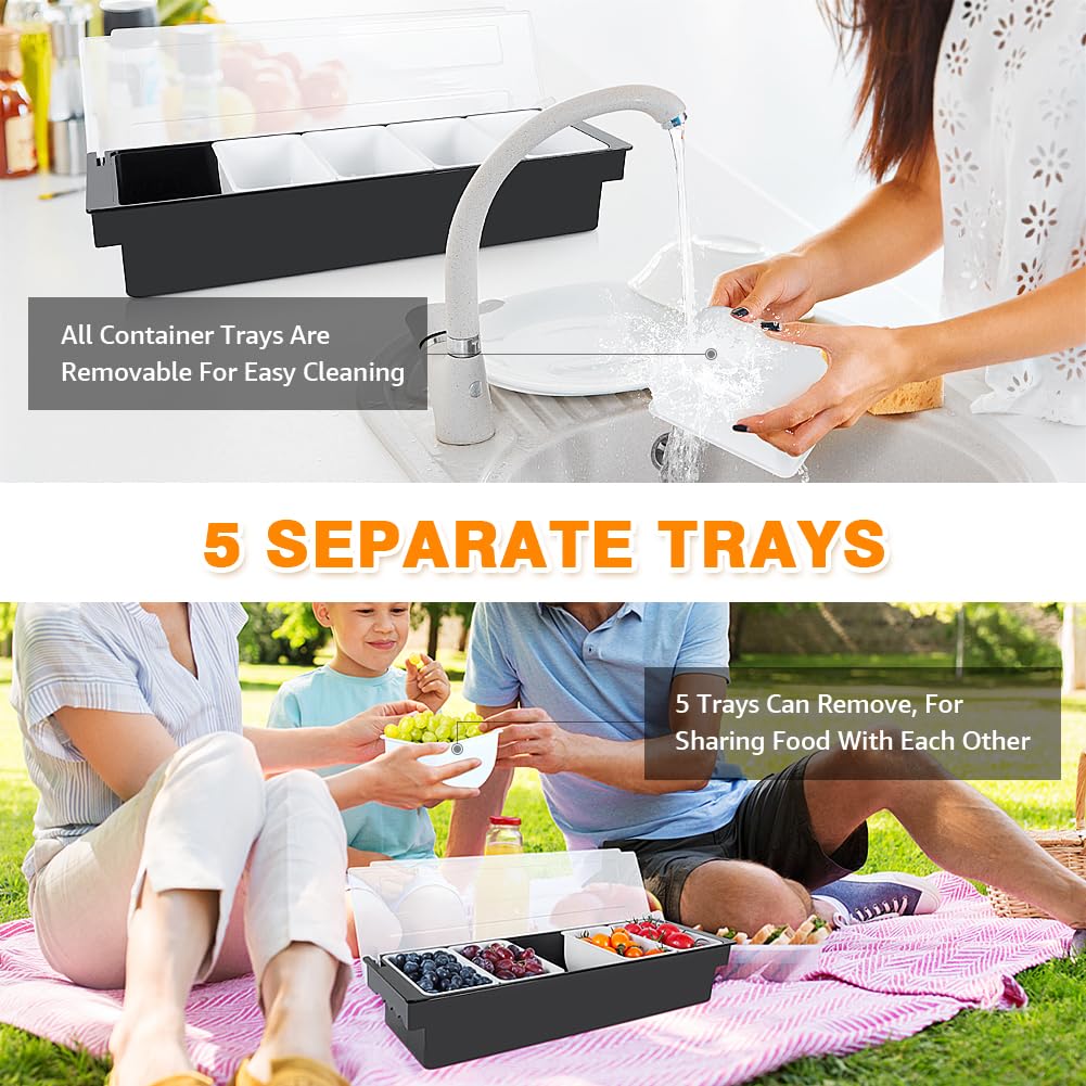 Condiment Garnish Tray Caddy For Bartenders,Bar Garnish Fruit Caddy With Lid,Plastic Condiment Container For Bartending,Outside Parties(4 Compartment) - 7DAY'S