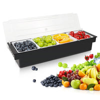 Condiment Garnish Tray Caddy For Bartenders,Bar Garnish Fruit Caddy With Lid,Plastic Condiment Container For Bartending,Outside Parties(4 Compartment) - 7DAY'S