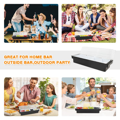 Condiment Garnish Tray Caddy For Bartenders,Bar Garnish Fruit Caddy With Lid,Plastic Condiment Container For Bartending,Outside Parties(4 Compartment) - 7DAY'S