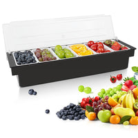 Condiment Garnish Tray Caddy For Bartenders,Bar Garnish Fruit Caddy With Lid,Plastic Condiment Container For Bartending,Outside Parties(4 Compartment) - 7DAY'S