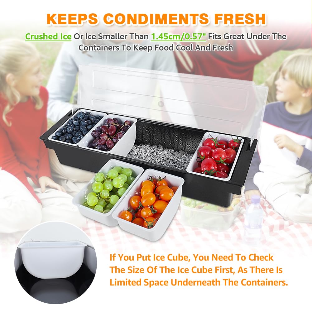 Condiment Garnish Tray Caddy For Bartenders,Bar Garnish Fruit Caddy With Lid,Plastic Condiment Container For Bartending,Outside Parties(4 Compartment) - 7DAY'S
