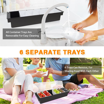 Condiment Garnish Tray Caddy For Bartenders,Bar Garnish Fruit Caddy With Lid,Plastic Condiment Container For Bartending,Outside Parties(4 Compartment) - 7DAY'S