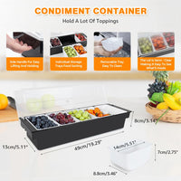 Condiment Garnish Tray Caddy For Bartenders,Bar Garnish Fruit Caddy With Lid,Plastic Condiment Container For Bartending,Outside Parties(4 Compartment) - 7DAY'S