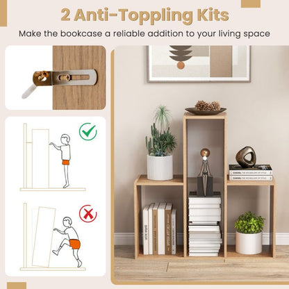 Convex Bookshelf 3 - Shelf Open Bookcase Room Organizer with Anti - Toppling Device - 7DAY'S