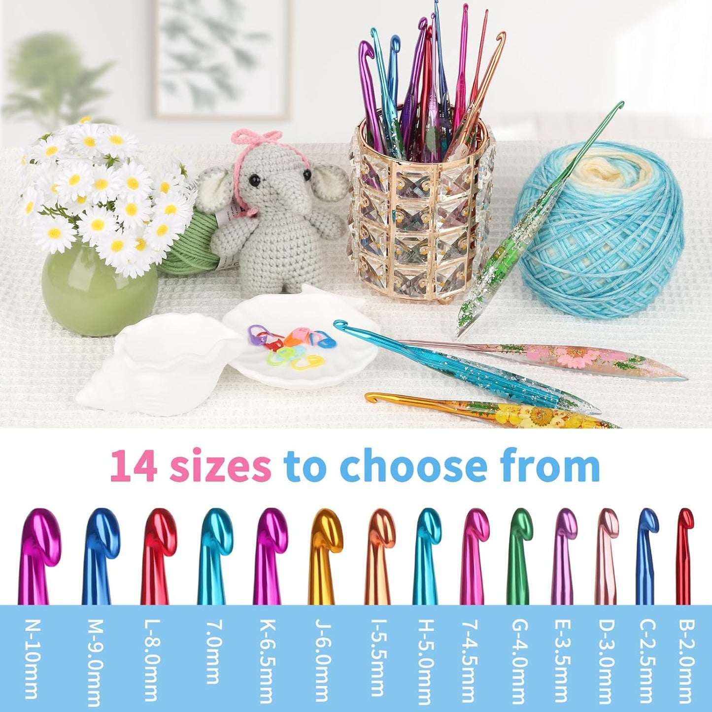 Coopay Crochet Hooks, 2mm Crochet Hook Ergonomic, See - Through Resin Handle with Flowers Inside, Pretty & Pleasant, Ideal for Crocheting Blankets, Dolls, Shawls, Hats, Scarves (B - 2.0mm) - 7DAY'S