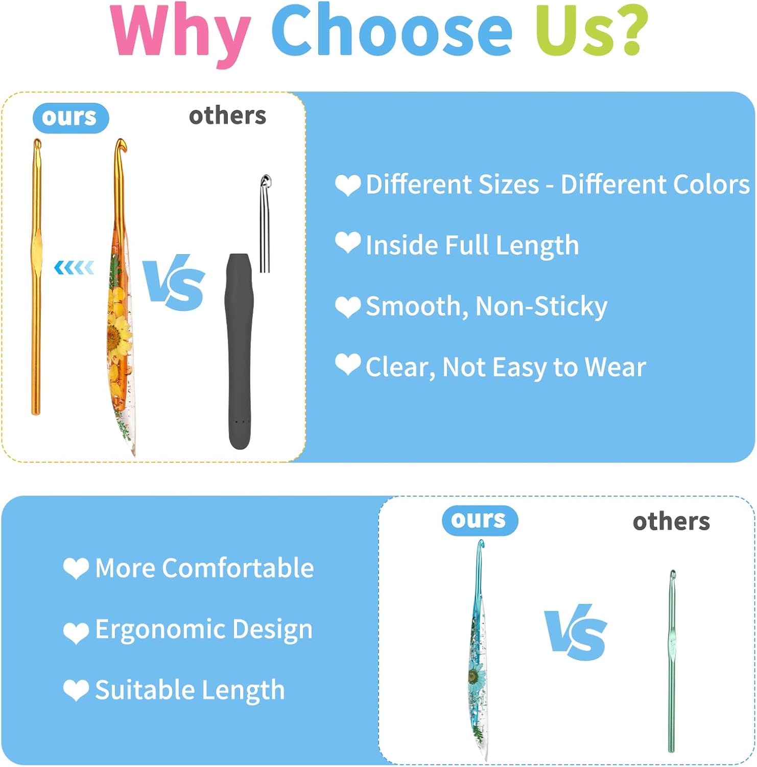 Coopay Crochet Hooks, 5mm Ergonomic Crochet Hook with Floral Plastic Grips, Stylish and Unique, Ideal for Crocheting Blankets, Dolls, Shawls, Hats, Scarves (H - 5.0mm) - 7DAY'S