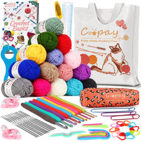 Coopay Crochet Kit Beginners Crochet Hook Set with Crochet Yarn,58PCS Portable Crochet Set Ergonomic Crochet Hooks Travel Knitting Crochet Supplies - 7DAY'S