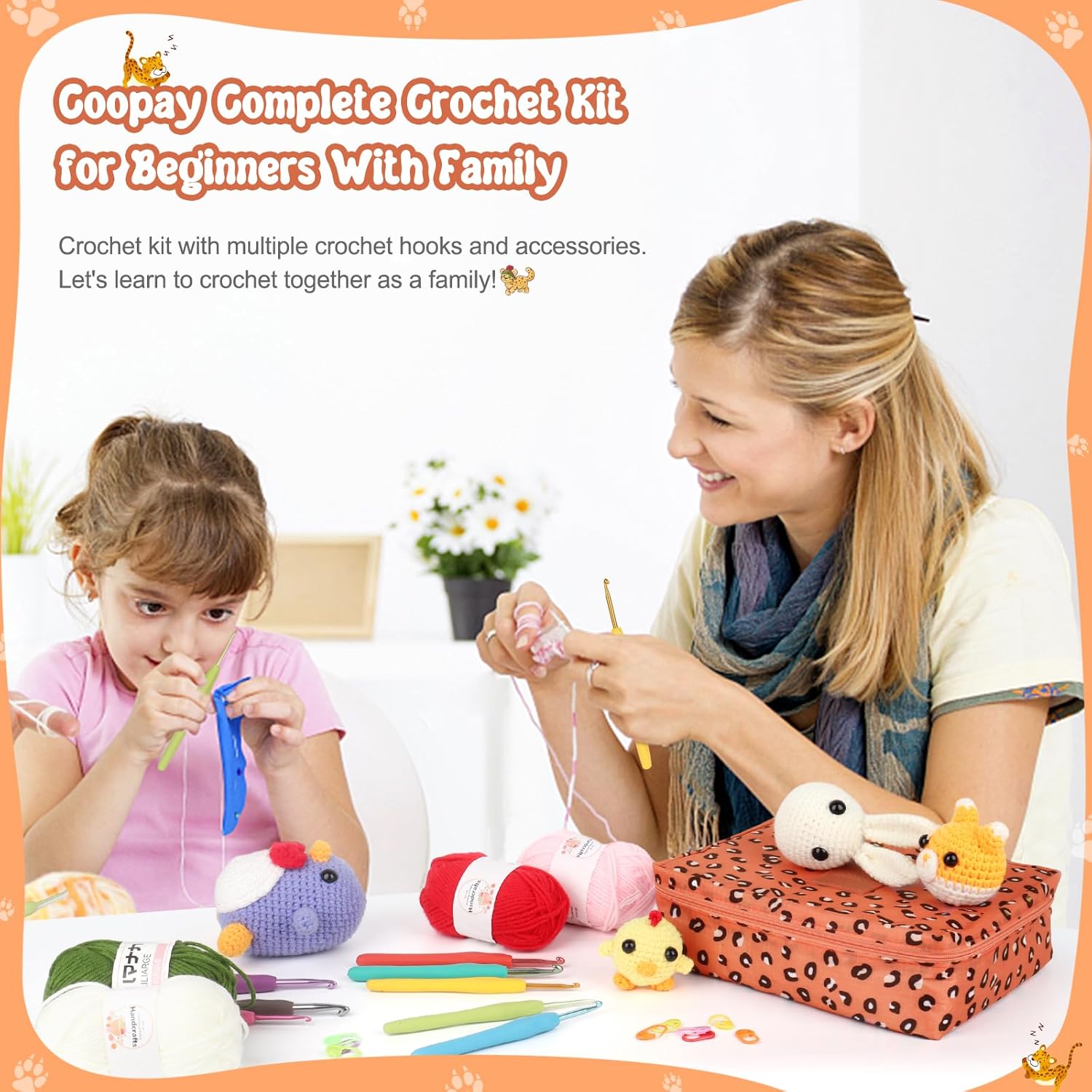 Coopay Crochet Kit Beginners Crochet Hook Set with Crochet Yarn,58PCS Portable Crochet Set Ergonomic Crochet Hooks Travel Knitting Crochet Supplies - 7DAY'S