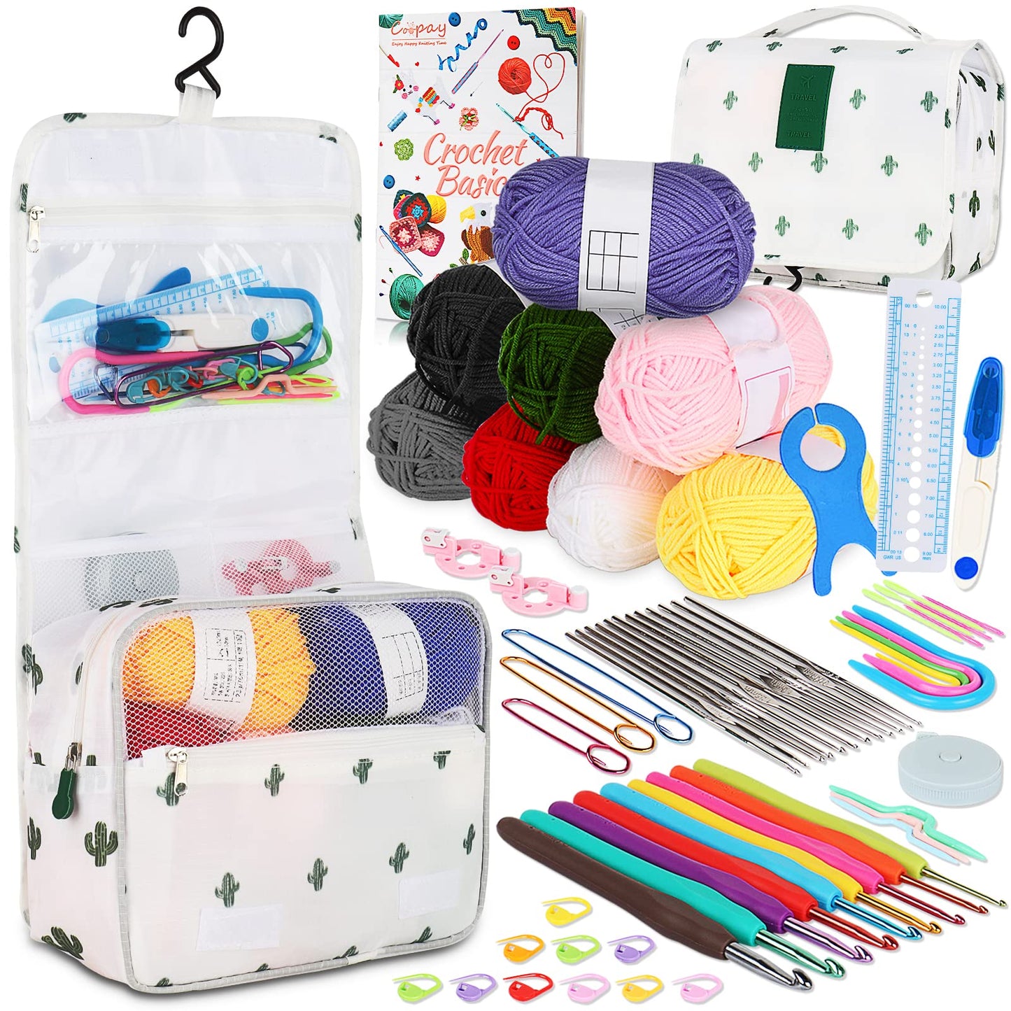 Coopay Crochet Kit Beginners Crochet Hook Set with Crochet Yarn,58PCS Portable Crochet Set Ergonomic Crochet Hooks Travel Knitting Crochet Supplies - 7DAY'S