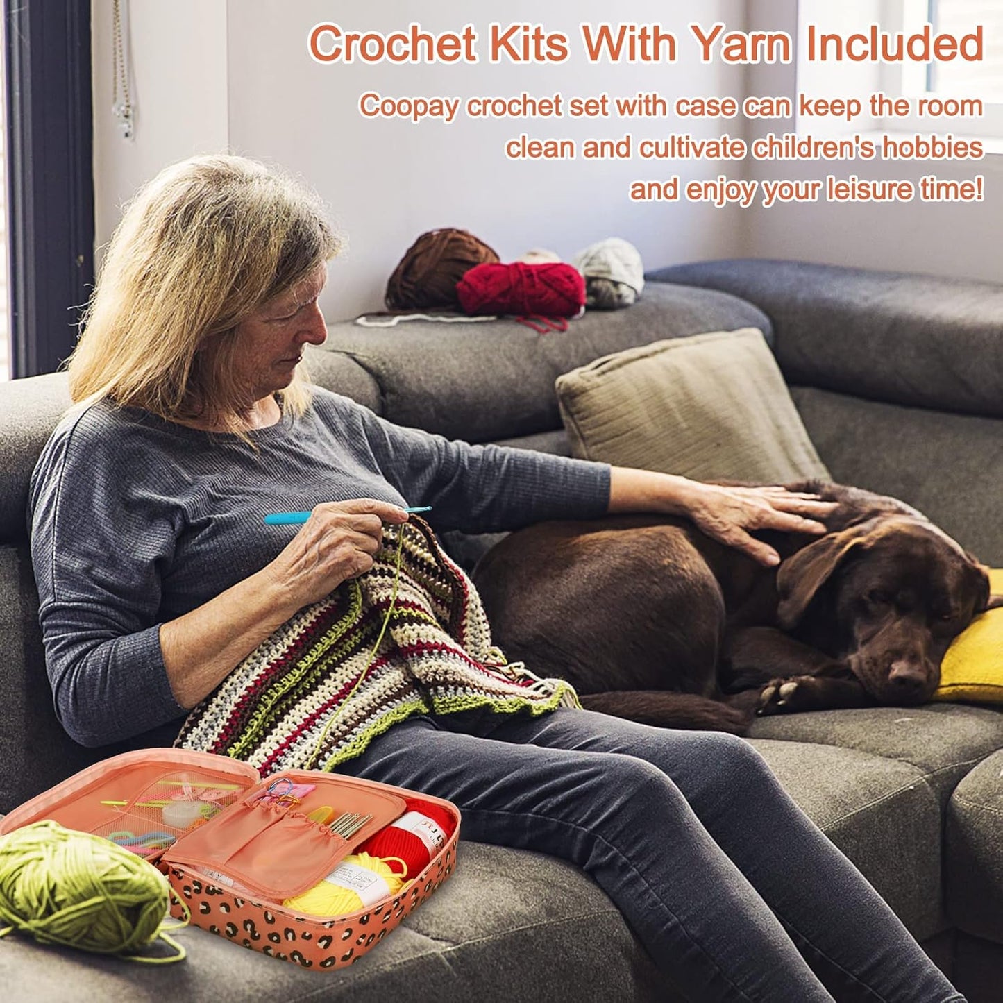Coopay Crochet Kit Beginners Crochet Hook Set with Crochet Yarn,58PCS Portable Crochet Set Ergonomic Crochet Hooks Travel Knitting Crochet Supplies - 7DAY'S